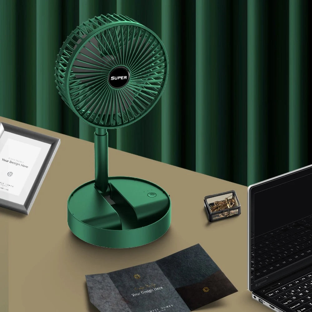 Portable Rechargeable Foldable Table Fan – 2400mAh USB Mini Fan with 3 Speeds & Adjustable Head