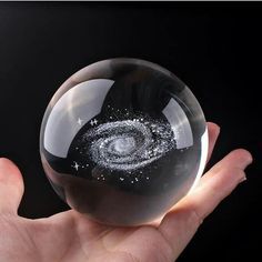 3D Crystal Ball LED Table Lamp – Solar System & Galaxy Design with Wooden Base