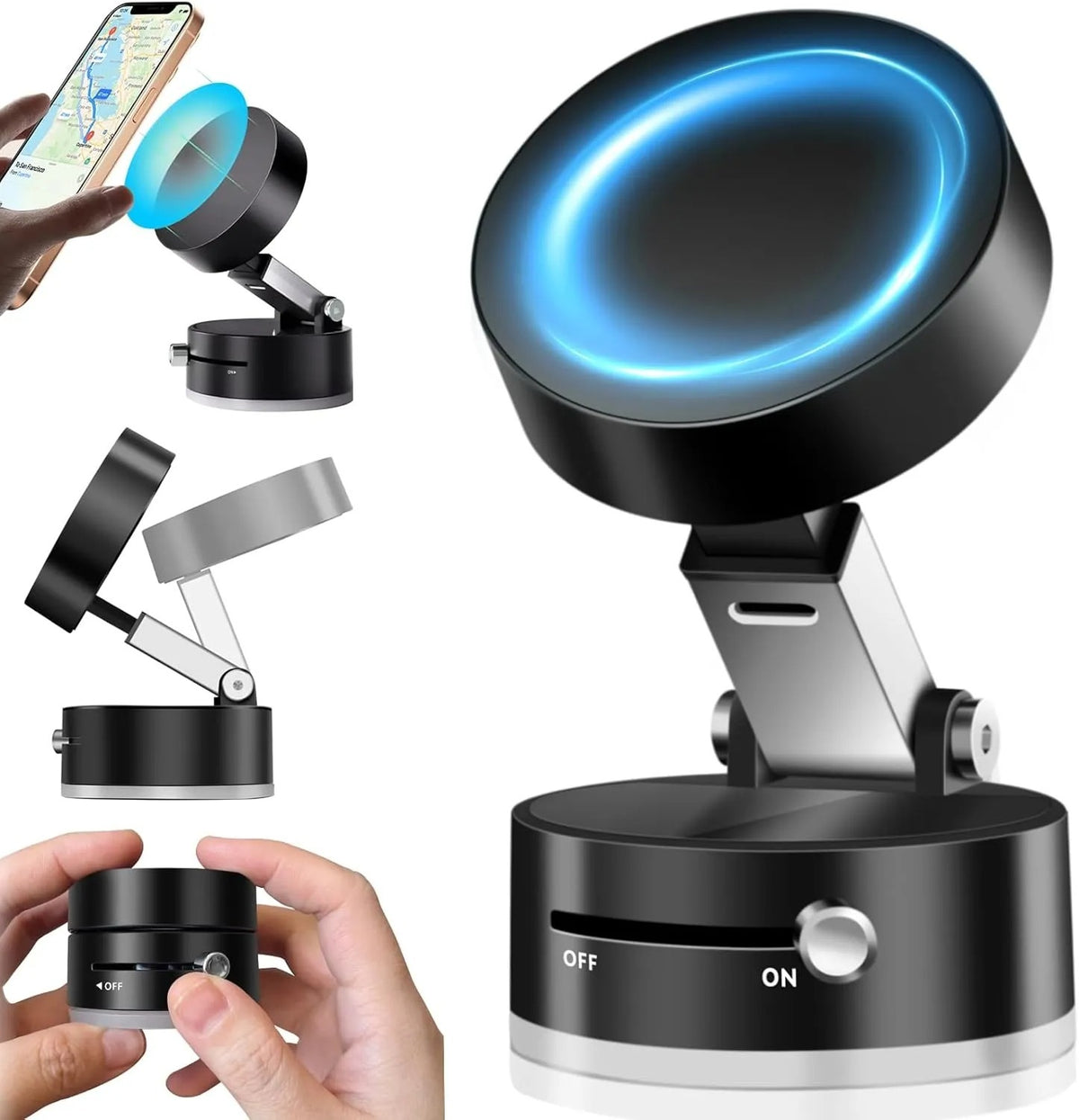 Vacuum Magnetic Suction Cup Phone Holder – Folding Swivel Mobile Stand