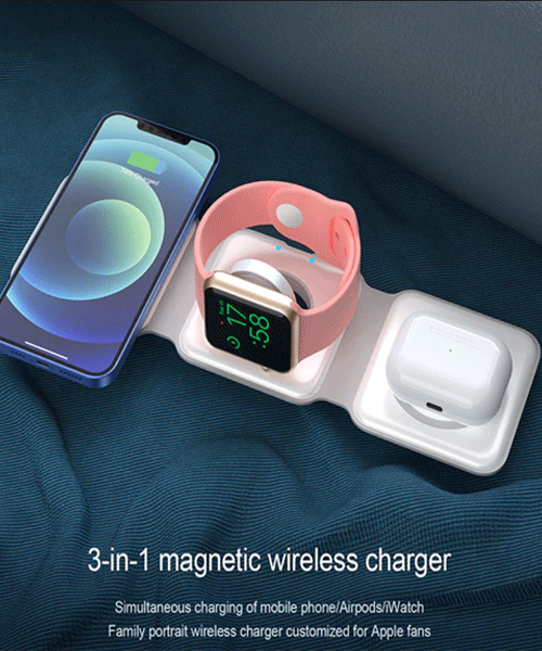 3-in-1 Magnetic Wireless Charging Station – 15W Foldable Fast Charger for iPhone, AirPods & Smartwatch