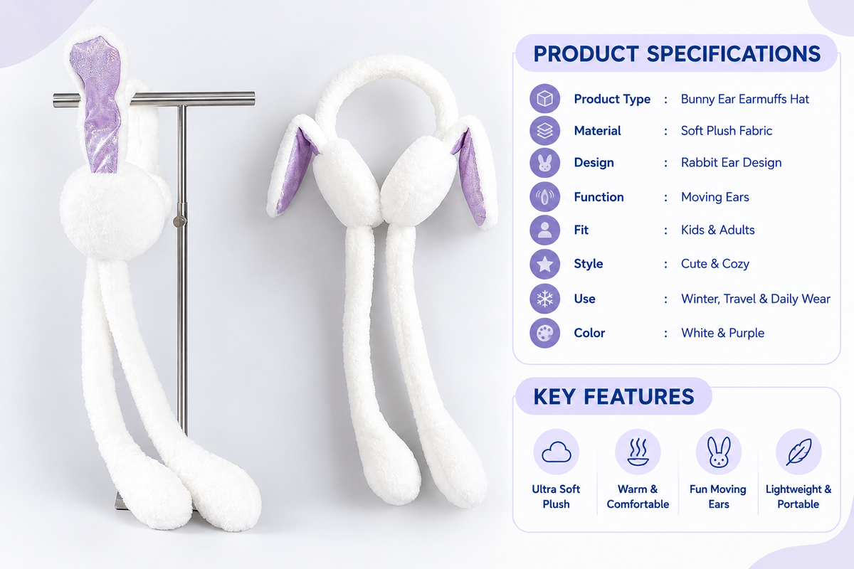 Cute Jumping Rabbit Earmuffs Hat – Moving Ears Plush Bunny Hat for Kids