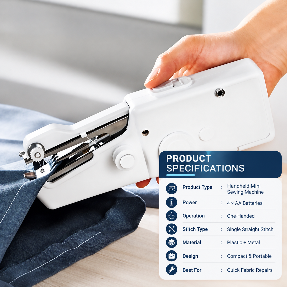 Handy Stitch Portable Sewing Machine – Cordless Mini Sewing Machine for Quick Fabric Repairs